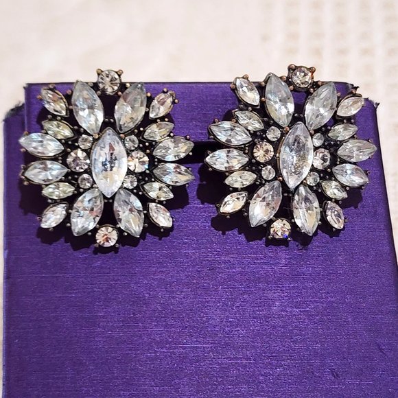 Vintage Large Marquis and Round Rhinestone Statement Stud Pierced Earrings - Picture 3 of 9
